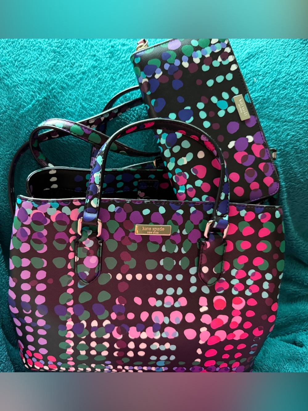 kate spade Multicolor Dotty Crossbody Plaid Tote with Matching Wristlet NWT